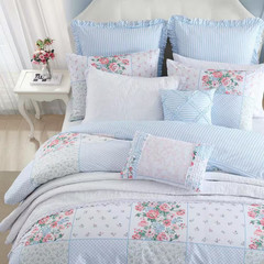 Hope Patchwork 7-Piece Blue Pink and Green 100% Cotton Full/Queen Bonus Duvet Co