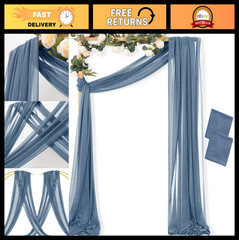 Dusty Blue Wedding Arch Draping Fabric – 2 Panels, 29″x20FT Sheer Gauze Curtains