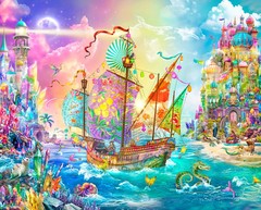 Divine Oceania Dream Ship Panel 36×36 by Aimee Stewart for Michael Miller