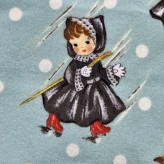 “Sweet Rain” Michael Miller Retro Girls Umbrellas Polka Dots Flannel Fabric BTY