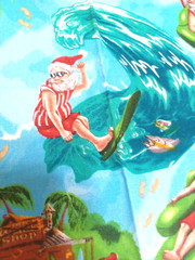 Surfing Santa Christmas Sewing Craft Cotton Fabric 1 Pc 20″ x 42″