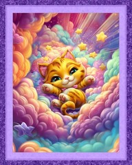 Baby Kitty Cat Twinkle Paws Child Quilt Top Wall Hanging Panel Fabric