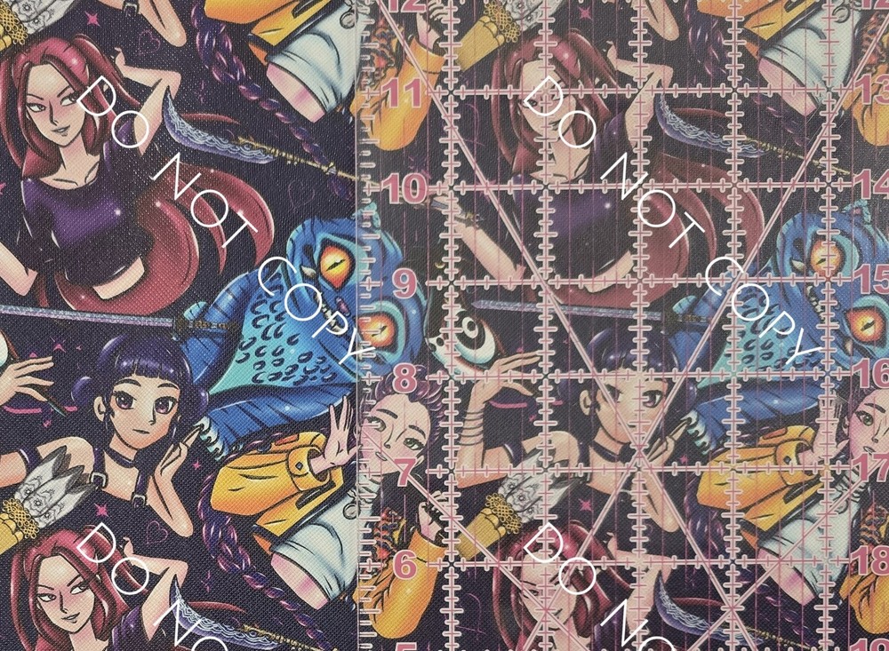 Custom Printed Faux Leather Vinyl Roll Demon Hunters Anime Purple 12×54
