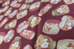 EMDAY FABRIC PRINT 1993 Burgundy Red Floral Rayon Polyester Panel Mason Jar AOP