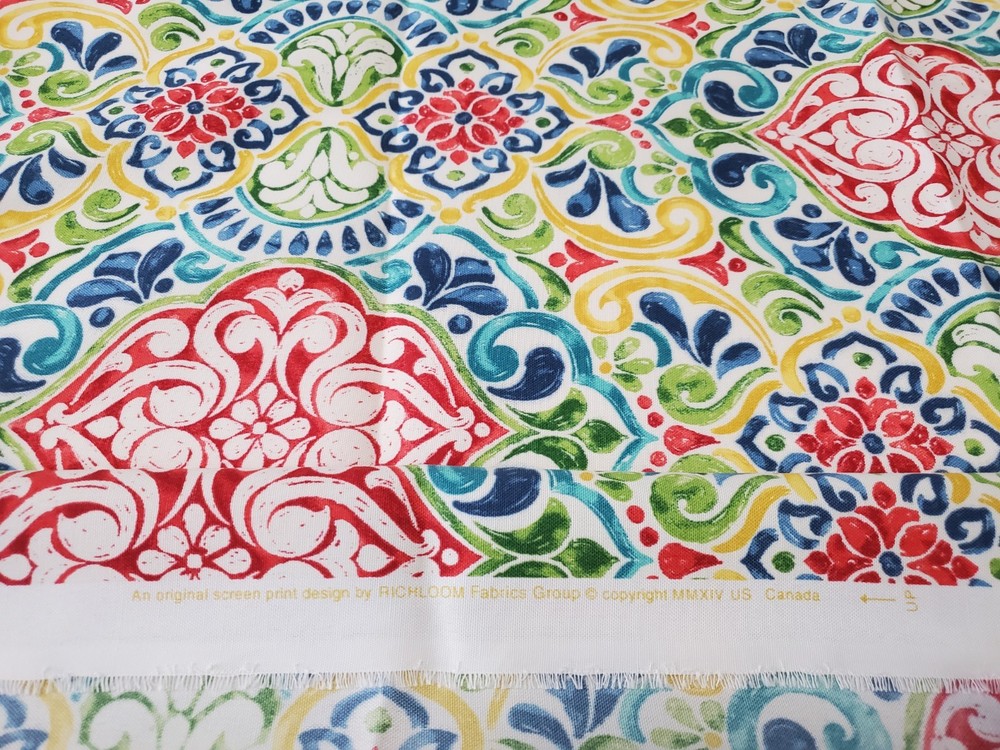 OOP 2014 Richloom Solarium Fabric Multi-Color Medallion 56″W x 65″L Water Resis