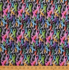 Cotton Cancer Awareness Ribbons Colorful Bows Fabric Print by the Yard D751.18