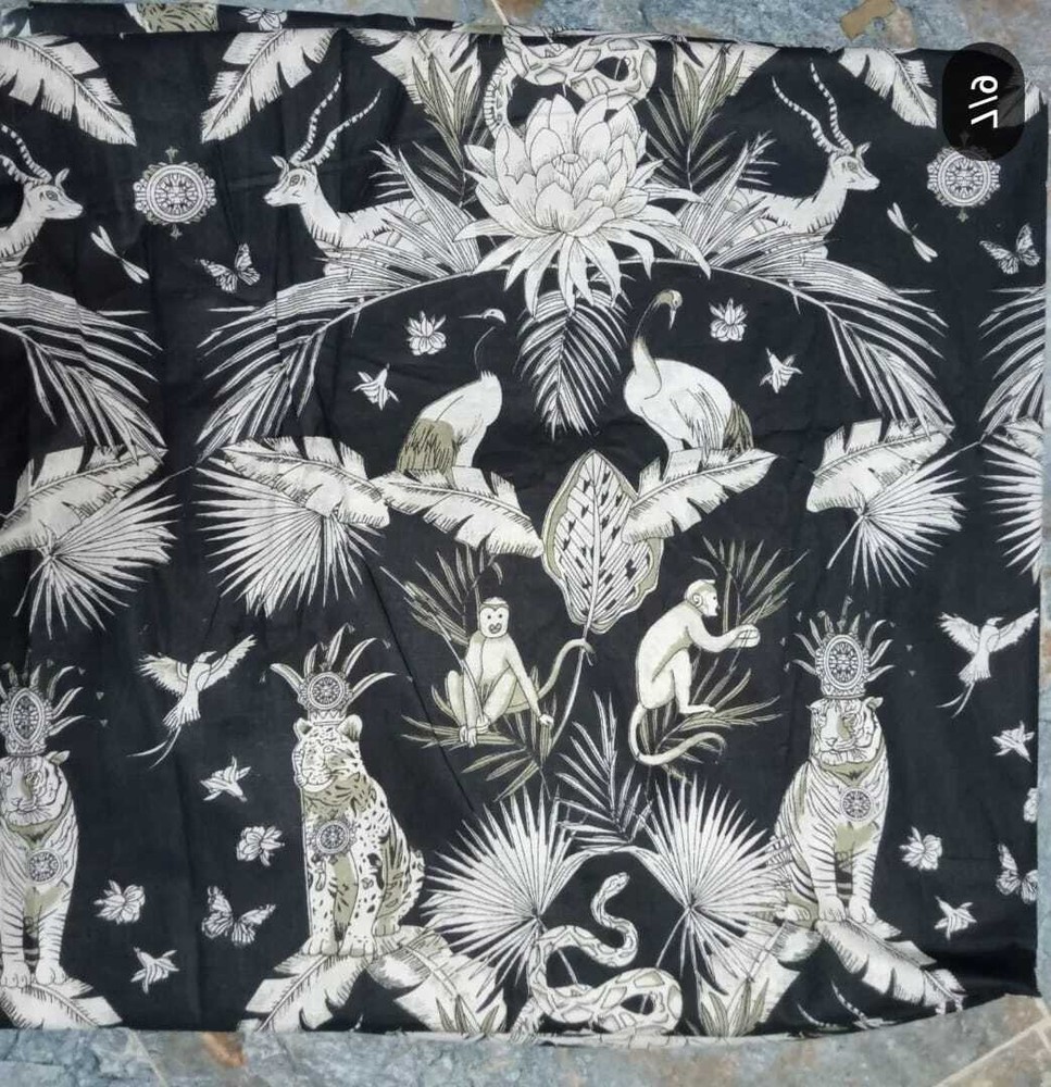 Hand Block Animal Print 100% Cotton Multicolor Fabric Running 1 Yard India