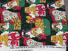 2/3 Yd Vintage Christmas Cats Kittens Fabric Traditions Cotton Fabric 24″ X 44″