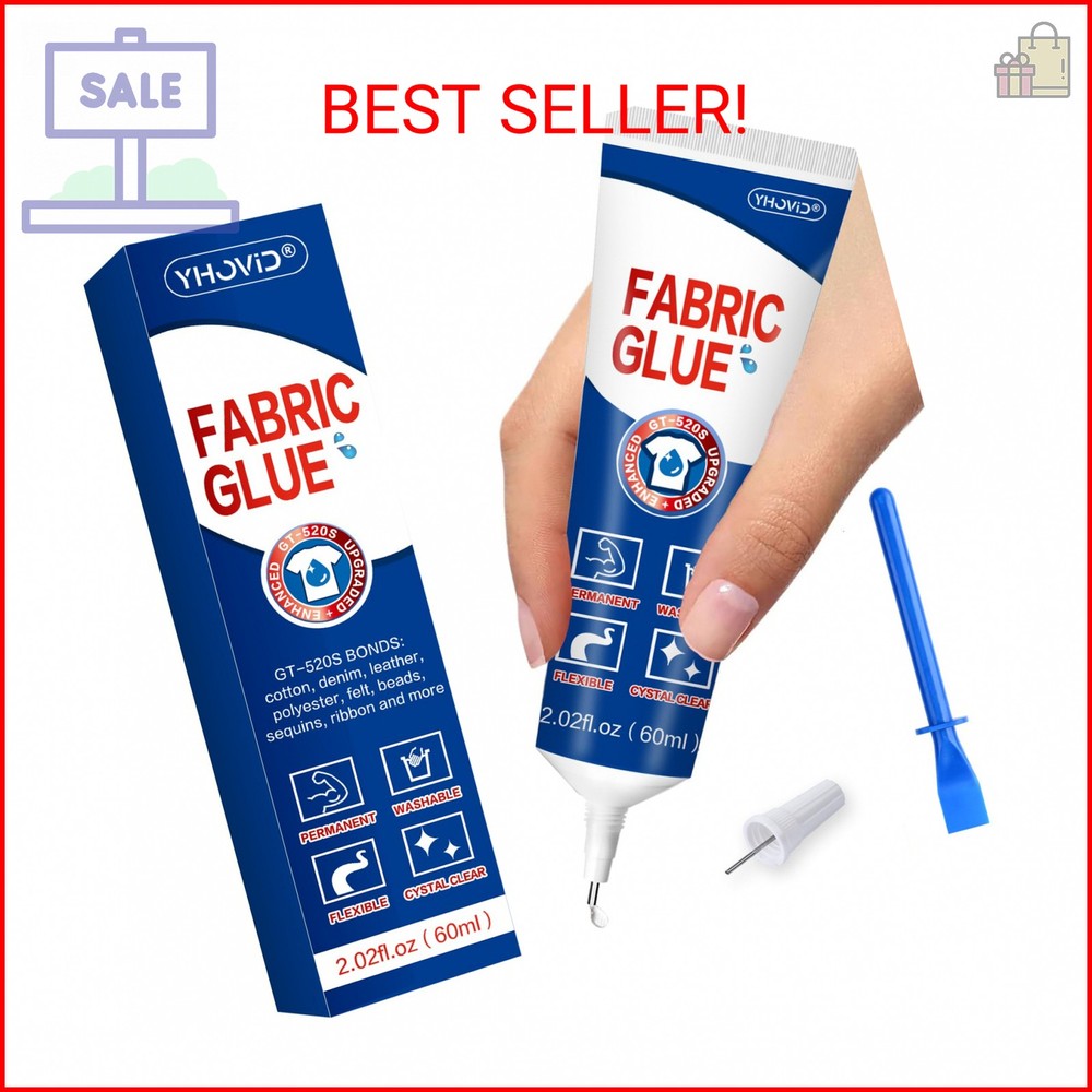 Fabric Glue for Clothing Permanent Washable, 60ML Liquid Stitch, Fabric Adhesive