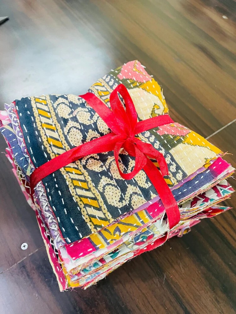 20pcs Indian SARI SQUARES kantha scraps Fabric square pack Quilting bundle craft