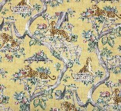 P KAUFMANN LAZY DAYS GOLD YELLOW LEOPARD TOILE COTTON TWILL FABRIC BY YARD 54″W