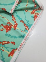 Joel Dewberry Fabric Aviary Birds Sparrows Bark Aqua Orange Sew Quilt ONE YARD