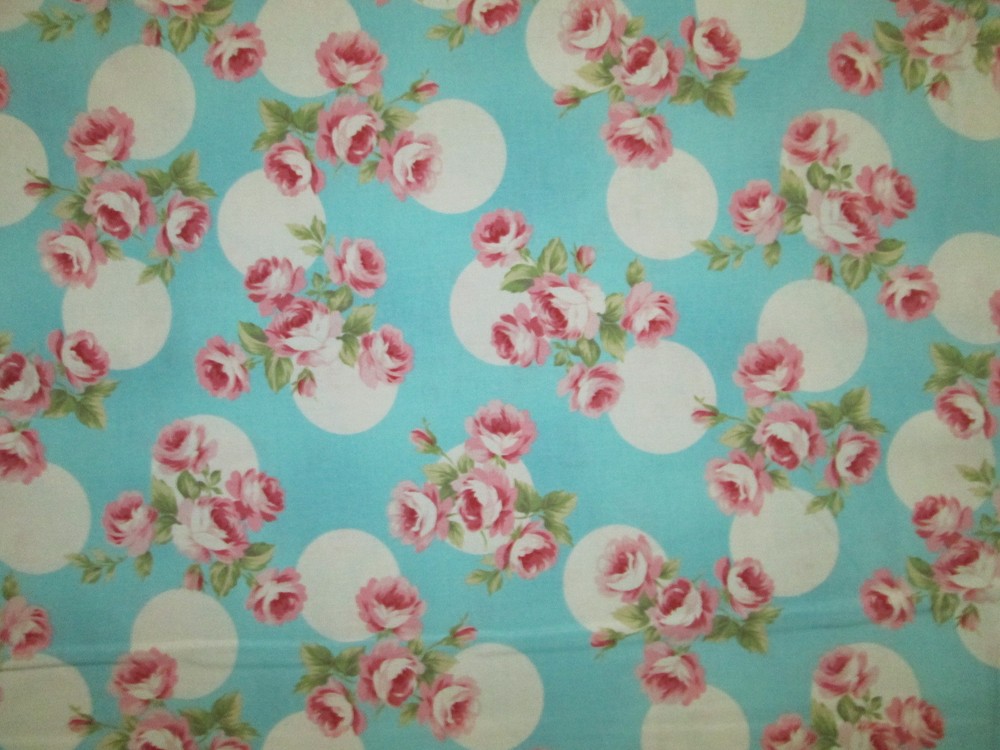 ANTIQUE FLOWERS ROSES PINK BLUE FLOWER ROSE CIRCLES WHT COTTON FABRIC FQ