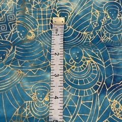 Cotton Quilting Fabric Tribal Print Batik Blue Goddess Gold Outline 3.3 Yd