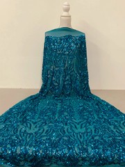 Phoebe TURQUOISE Sequins on Mesh Lace Fabric by the Yard – 10062