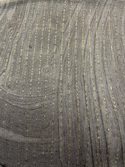 100% Silk Chiffon w/ Lurex Gold Stripes & Wave Gray Fabric By the Yard 44″ Wide