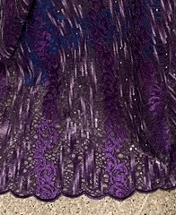 1 Yard Purple Gold Sequins Embroidered Lace Fabric 50” Width