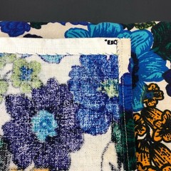 Vtg Riegel Material Fabric BOLD Floral Blue Green 2.5 Yd MCM Mid Century Tablecl