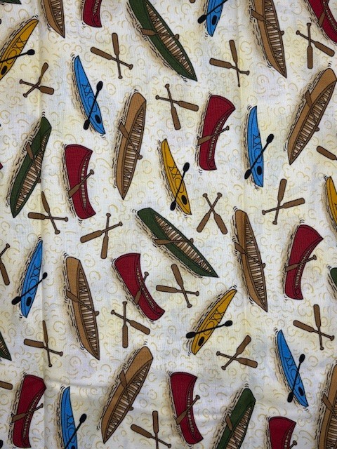 Summer Vacation Canoe Fabric Granola Girl Cotton 44″W BTY
