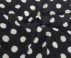 White Quarter Size Polka Dot on Black Woven Rayon Fabric by the Yard 11/25