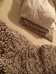 Decorator Fabric sewn into Drapery panels Brown and off white normal weight