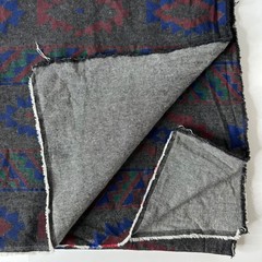 Southwestern Geometric Fabric Remnant 58×32 Gray Red Blue Green Aztec Cut READ