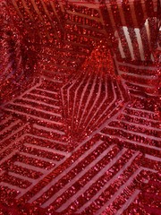 Thea RED Geometric Sequins Diamond & Stripes on Mesh Lace Fabric by the Yard