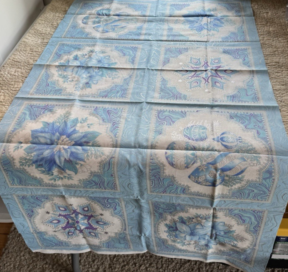 Kaufman Holiday Flourish Fabric Panel 24″ x 44″ Blue Silver Purple Christmas