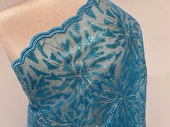 Turquoise Blue Silver Beads Sequins Embroidery Fabric 50” Width Sold By The Yard