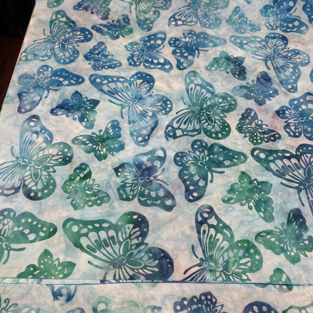 Vintage Butterfly Batik 2 Yards, Blue, Green, Turquoise Quilting Fabric
