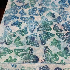 Vintage Butterfly Batik 2 Yards, Blue, Green, Turquoise Quilting Fabric