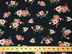Bullet Knit Printed Fabric-Black Vanilla Roses-BPR276-Sold by the Yard