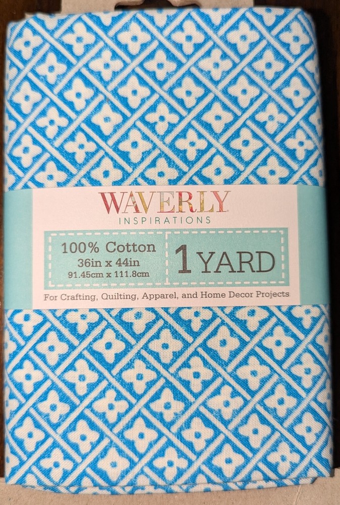 NEW (1) Yard Pre-Cut Waverly Inspirations “Woodblock Blue” Fabric. 100% Cotton.