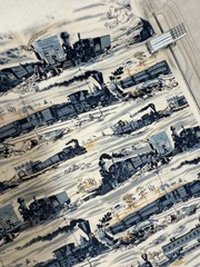 MARCUS BROTHERS TEXTILES Vintage Steam Train Fabric Remnant 18×42