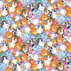 Multi All Animals Packed Faces 6 Inch repeat From Henry Glass BTY, 44″ Wide