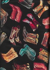 100% cotton novelty fabric “Tossed Boots” by Michael Miller Fabrics