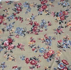 Floral Cotton Fabric Beige Red & Blue Flowers 11 x 54″ Quilting Sewing Craft