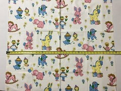 Vtg Nursery Animals Fabric 48 L x 36 W Cat Horse Bunny Lamb Bear Elephant Doll