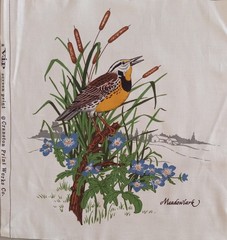 6.75″x8.25″~Vtg~Cranston~”American Song Birds”~ “Meadowlark”~Cotton Fabric Panel