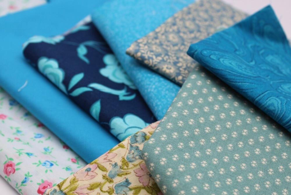 Scrap Piece Quilting Cotton Sewing Fabric TEAL BLUE Hues 8 Different Patterns