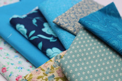 Scrap Piece Quilting Cotton Sewing Fabric TEAL BLUE Hues 8 Different Patterns