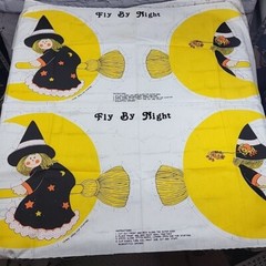 Vintage Fly By Night Witch Halloween Throw Pillow Making Fabric Enough For 2