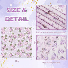 60 Pcs Purple Flower Fabric Squares 10 X 10 Inch Spring Vintage Floral Cotton Fa