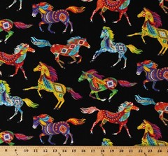Cotton Southwestern Horses Aztec Southwest Animals Fabric Print by Yard D579.43
