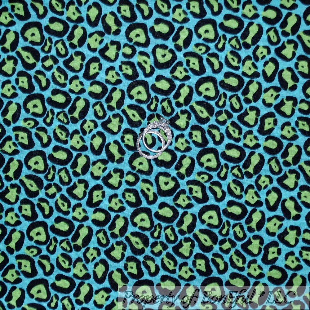 BonEful Fabric FQ Cotton Quilt Aqua Blue Green Black Leopard Cheetah Skin Boy US