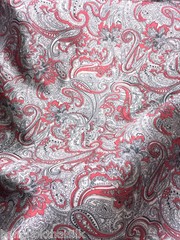 Paisley Print NON-STATIC Viscose Satin Feel Material Fabric BTY – Burgundy Ivory