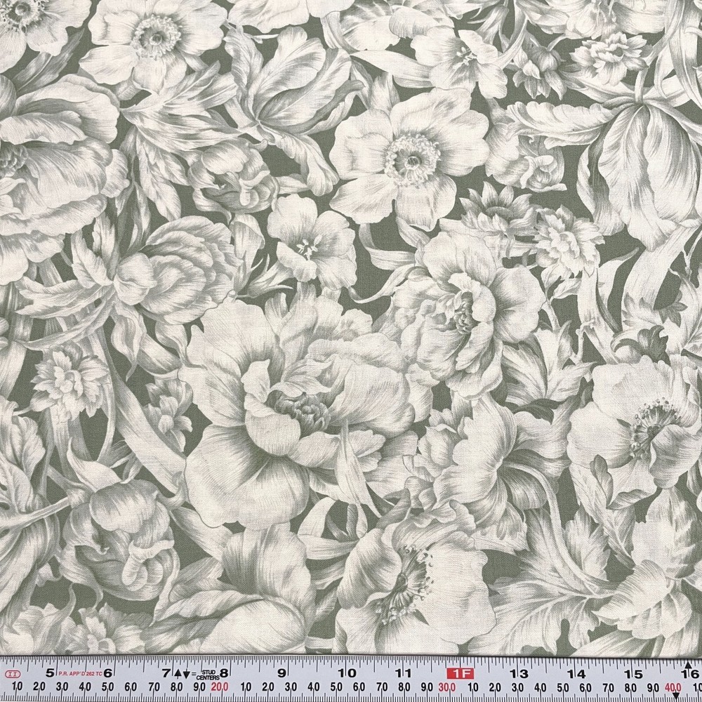 A Touch of Elegance for RJR Fabrics Florals Green Cotton Fabric by the HALF YARD