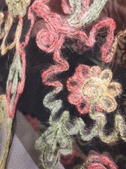 Embroidered Black Netting Fabric With Multicolored Wool Thread