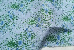 Retro Dress Material 55” Wide By Yard Rayon Viscose Poplin Fabric Blue Floral