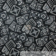 BonEful FABRIC FQ Cotton Quilt Black White B&W Gray Bandana Cowgirl Block Square
